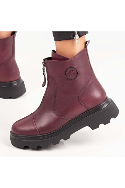 BMoD Ghete de damă din piele bordo închis cu fermoar MOD01637