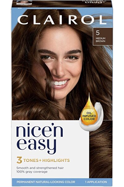 Clairol صبغة شعر دائمة من نايس آند إيزي، بني متوسط 5، عبوة واحدة