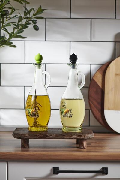 Renga Kibele Pattern 750 ml Glass Oil Dispenser with Green Lid 152044