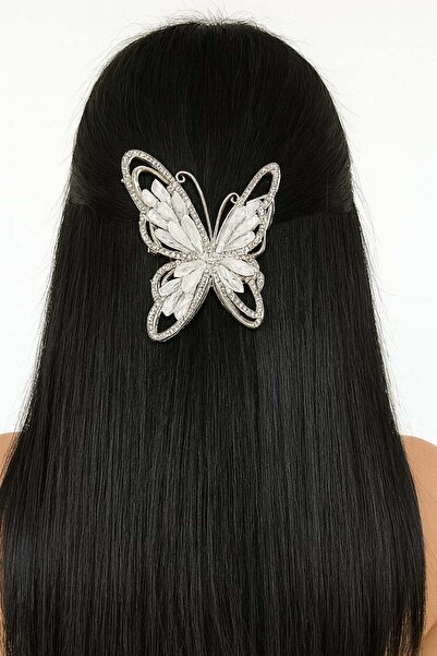 TAKIŞTIR Cataramă cu închidere cu piatră în formă de fluture de culoare argintie