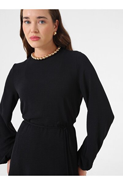 Refka طقم مكون من قطعتين: بلوزة بياقة مستديرة وأكمام مطاطية وبنطلون - أسود -