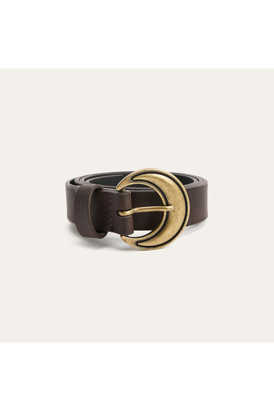 Mudo Leather Look Belt with Patterned Buckle
