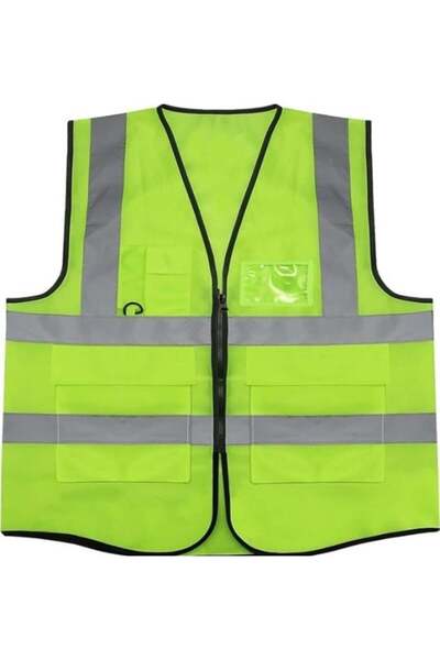 Teakwood High Visibility Reflective Safety Vest Work Waistcoat, Reflective Tape Strips, Green Color