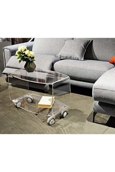 Slasa Crystal Acrylic Coffee Table with Wheels, Size 40×67×46 cm, by