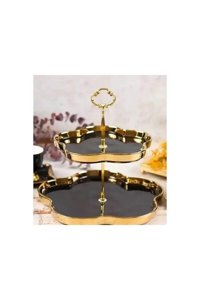 Trendy's Fruit/snack tray, two levels, green-gold