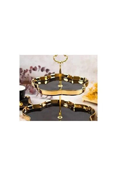 Trendy's Fruit/snack tray, two levels, green-gold