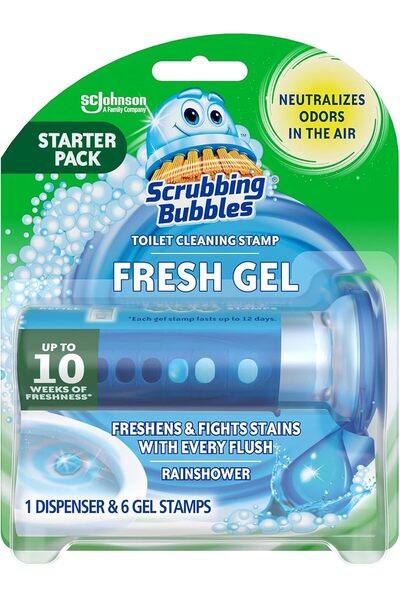 Scrubbing Bubbles Refreshing Gel Toilet Bowl Cleaner, Rain Shower Scent, 6 Stamps