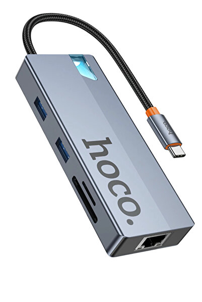 hoco. HB52 Wow 8in1 100W PD 100 Mbps Ethernet 4K Hub Dönüştürücü - Gri