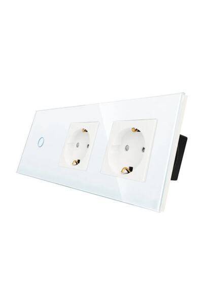 Bingoelec Intrerupator 6M (2+2+2M) 1 buton intrerupator simplu cu 2x Shuko 16A cu rama de sticla Culoare Alb