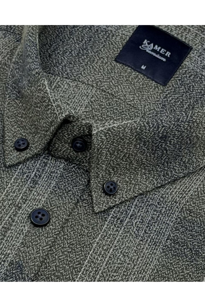 KAMER Men's Regular Fit Winter Long Sleeve Button-Up Collar Single Pocket Plaid Dark Green Shirt 3571Y