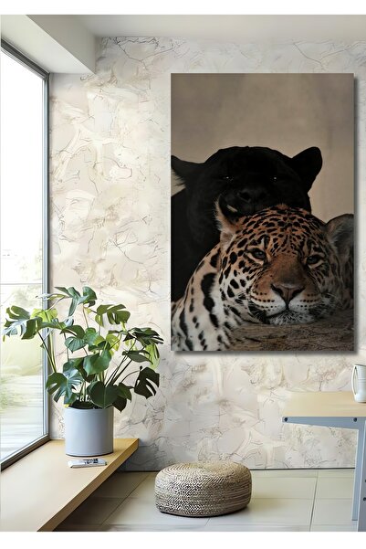Teona Ahşap Dekoratif Ahşap Dikdörtgen Tablo Panter ve Leopar Dostluğu