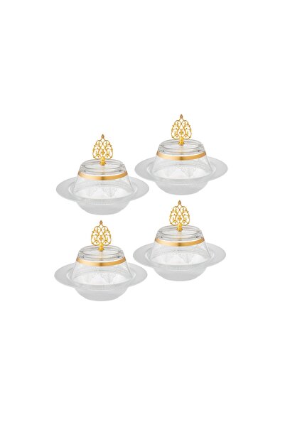 Byblos Turkish Glass Date And Sweets Bowl With Decor, Diameter 27 Cm, Depth 5 Cm, Set Of 4