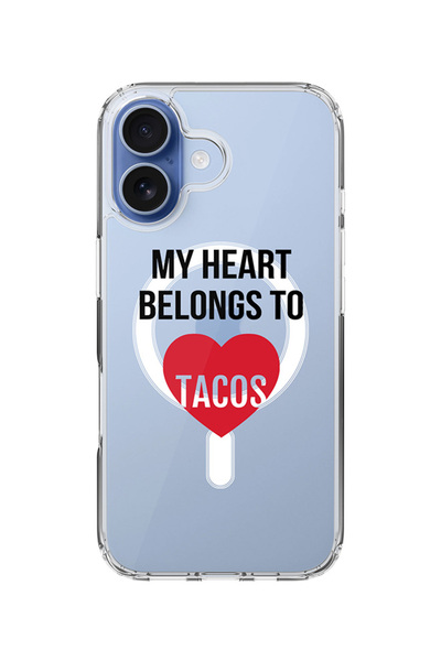 Stylizedd جراب MagSafe كلاسيكي شفاف لهاتف iPhone 17، غطاء شفاف ناعم هجين - قلبي ينتمي إلى التاكو