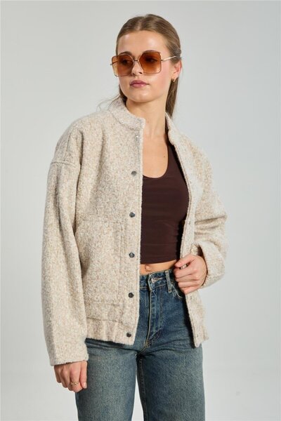 BARRELS AND OIL Kadın Çıtçıtlı Bomber Ceket - Taş Rengi