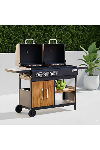 Danube Home شواية إنفيرنو هايبرد بثلاث شعلات - تعمل بالغاز والفحم - لون أسود ...