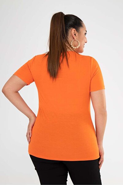 Roxxlen 112072 Γυναικεία μπλούζα με λαιμόκοψη σε σχήμα V, βασική πορτοκαλί