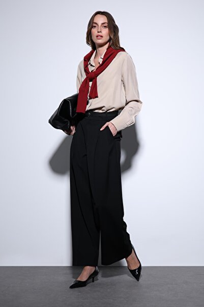 Antioch Black Pleated Palazzo Women's Trousers