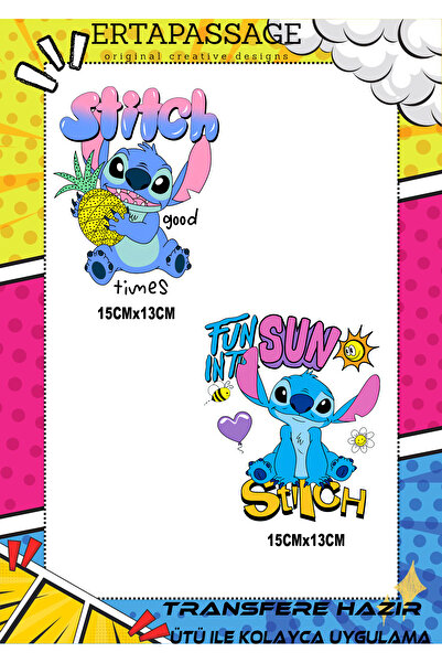 ErTaPassage Stitch Çocuk DTF Transfer Baskı – Ütüyle Yapışan – Tişört İçin Ko...