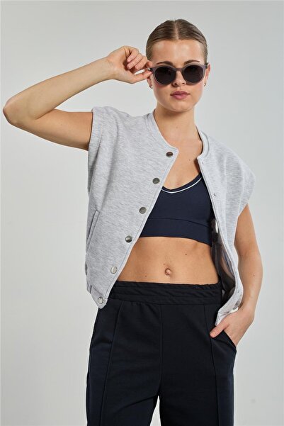 BARRELS AND OIL Women's Snap Fastener Sweat Vest - Snow Melange