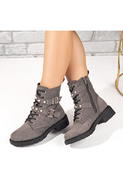 Modlet.ro Women's grey suede boots with applied stones MOD10619