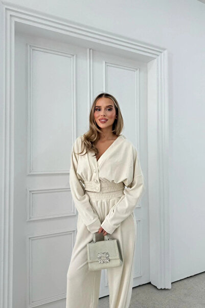 MOZENA Düğme Detay Hırka ve Pantolon Selanik Kumaş Takım