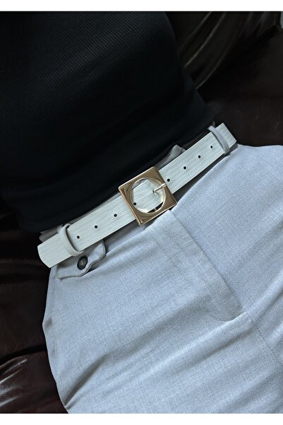 LİA KEMER Kare Accessory Gold Buckle Women's Belt, Daily Belt, Jacket Belt, Pants Belt
