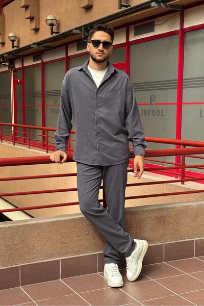 inpool Erkek, dokuma kadife, Regular-Fit, Old Money Culture, gömlek-pantolon takım G16-305