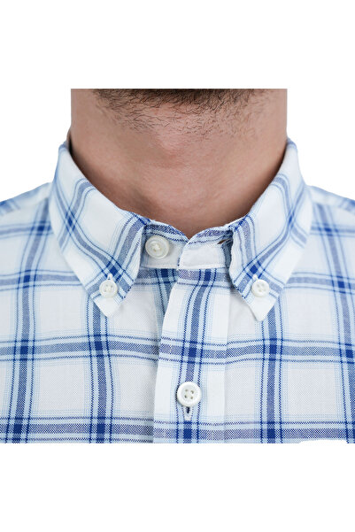 Giordano Men's Cotton Oxford Shirt - Small Lion Embroidery, Slim Fit, Full Button