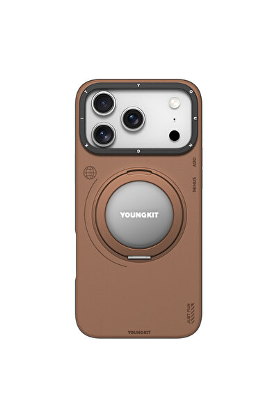 Youngkit iPhone 17 Pro Kılıf M-safe 360 Standlı Basit Mat Deri Desenli Tech L...