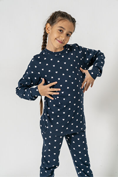 Irmak kids Heart Patterned 100% Cotton Interlock Combed Cotton Girls' Pajama Set