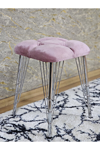 ZAFİR Kare Krom Kaplama Telli Ayaklı Tabure - Oturak - Bar Taburesi - Ayaklı Tabure