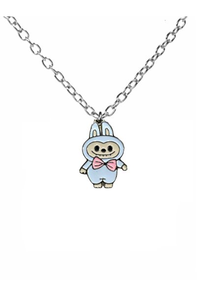 Yuchicly قلادة لابوبو الزرقاء بفيونكة وردية للنساء والرجال - لطيفة وملونة وممتعة