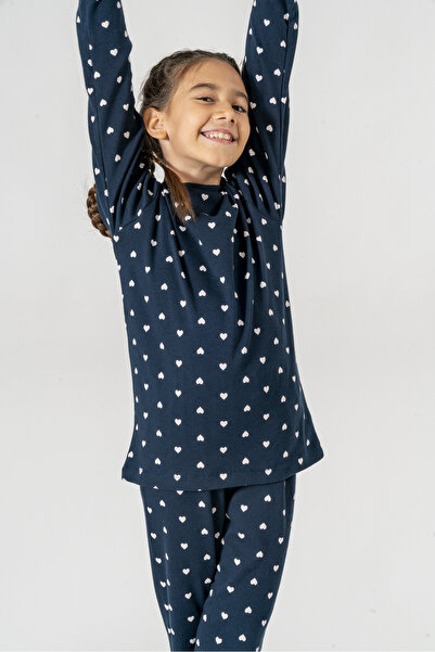 Irmak kids Heart Patterned 100% Cotton Interlock Combed Cotton Girls' Pajama Set