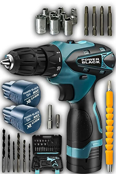 POWER BLACK extra erğonomik lüks men matkap 24 parça armut pataryalı 12 V