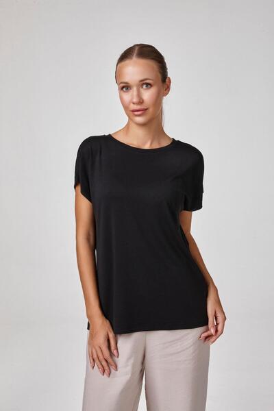 relactive Γυναικείο μπλουζάκι με κοντό μανίκι Modal Basic σε μαύρο χρώμα C0T2...