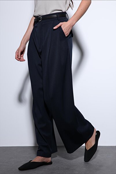 Antioch Navy Blue Pleated Palazzo Women's Trousers