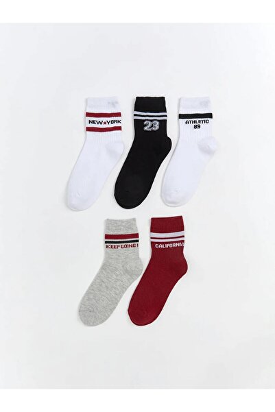 LC Waikiki LCW Kids Бели момичешки чорапи с мотиви, 5 чифта