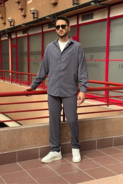 inpool Erkek, dokuma kadife, Regular-Fit, Old Money Culture, gömlek-pantolon takım G16-305