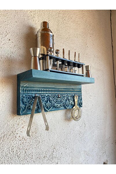 Home Ahşap Oyma Askılıklı Duvar Rafı