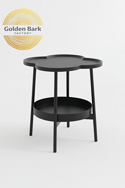 Golden Bark Modern Design Tea and Coffee Side Table with Lower Storage Shelf - Black