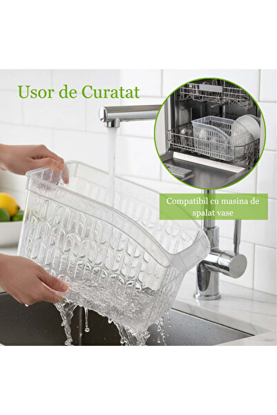 Köken Organizator pentru frigider One, plastic PP fără BPA, multifuncțional, transparent, 10x29x17cm
