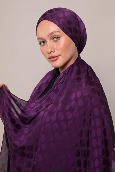 Levidor Patlıcan Moru Benek Desenli Jakar Capri Şal