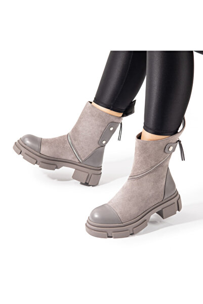 Modlet.ro Women's grey suede boots with zipper MOD10815
