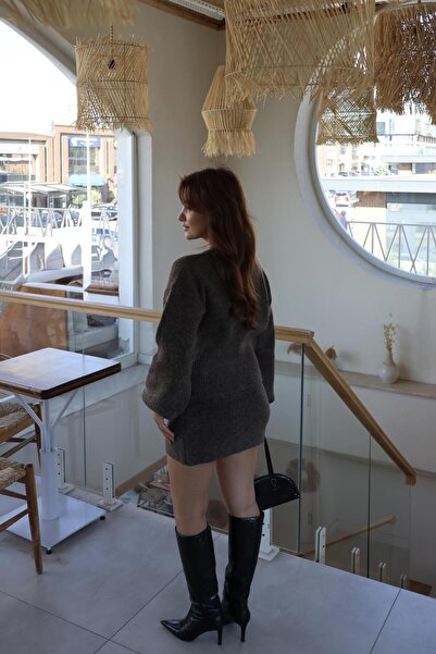 BAŞARAN Mink Gray Skirt Cardigan Set