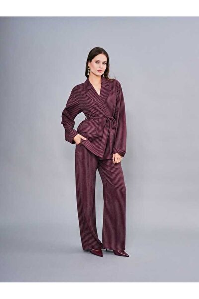 SERPİL Kadın Şık Çizgili Kuşaklı Takım – Rahat ve Zarif Günlük Şıklık 50919