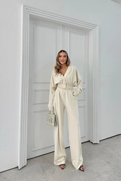 MOZENA Düğme Detay Hırka ve Pantolon Selanik Kumaş Takım