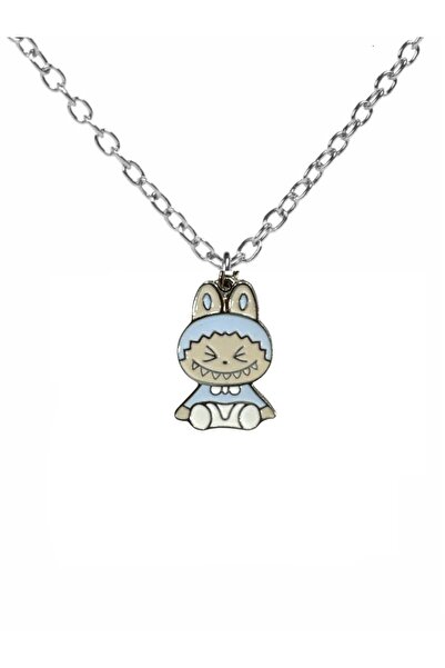 Yuchicly قلادة للرجال والنساء على شكل شخصية لابوبو الجالسة اللطيفة باللون الأ...