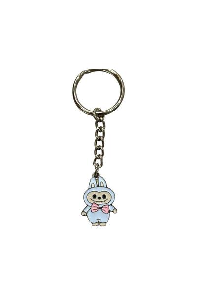 Yuchicly سلسلة مفاتيح لونها الأزرق اللامع مع فيونكة وردية للنساء والرجال -، أ...