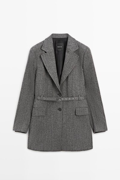 Massimo Dutti Kemerli kontrast iplikli takım blazer
