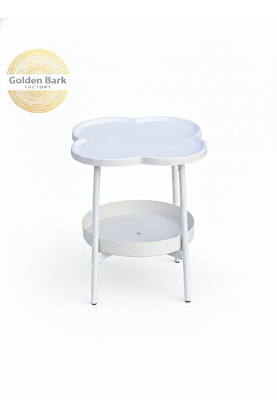 Golden Bark Modern Design Tea and Coffee Side Table with Lower Storage Shelf - White